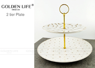 Modern Pattern Ceramic Fruit Plates Cake Banquet Pastry Tray Gold Color Metal Stand