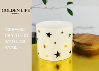 Porcelain 3 Piece Ceramic Gift Set Bamboo Lid Three Sizes With Gold Stars Design