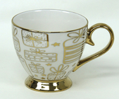 New bone china footed mug with electroplating handgrip and foot for home/office use ceramic designs