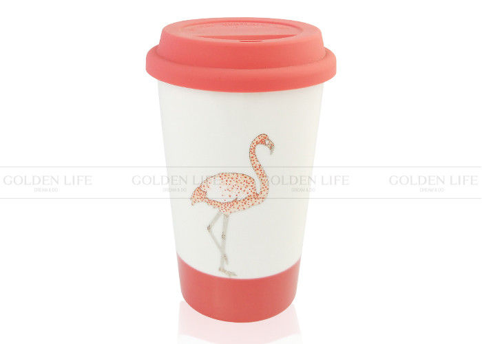 Flamingo Double Wall Custom Coffee Mugs 330ml Capacity With Silicon Lid