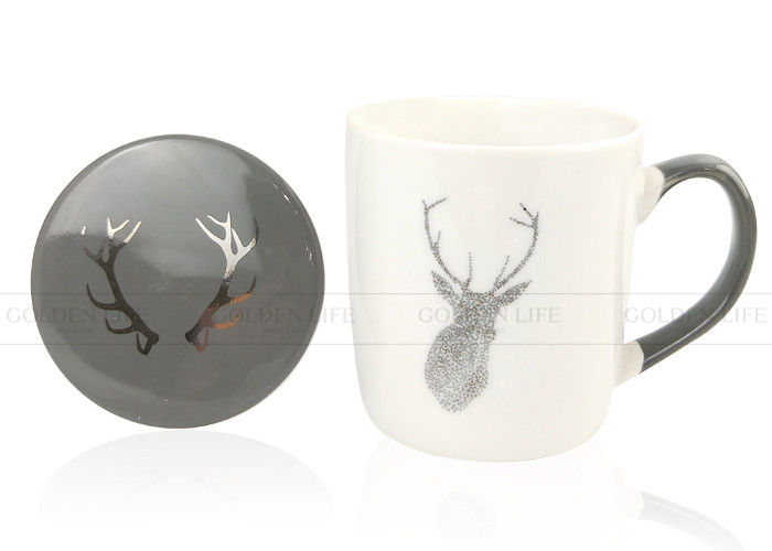 White Gold Elk Personalized Ceramic Mugs Environmental Protection Packing