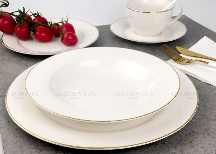 Exquisite White Porcelain Dinner Sets Tableware With Real Gold Line
