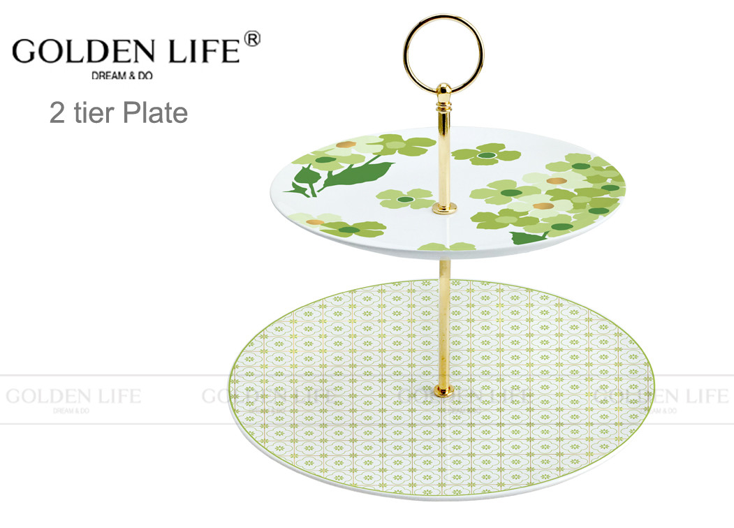Floral Flower Modern Ceramic Plates Two Tier Cake Plate Wedding Gift Snacks Fruit Type