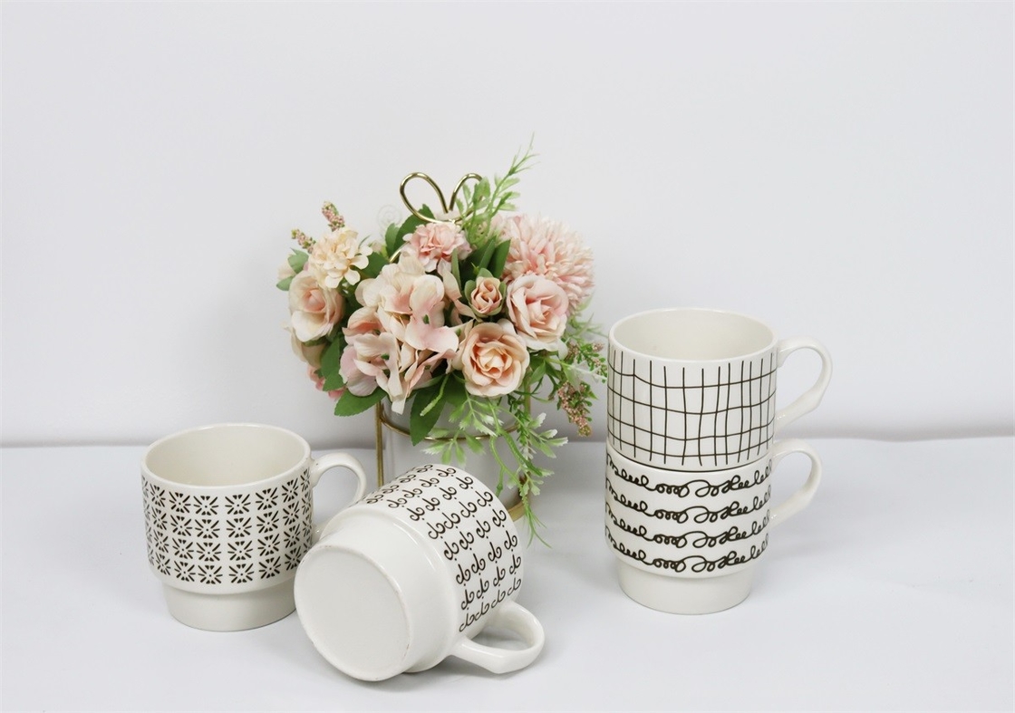 Four mugs set in new bone china with metal frame for home/office use ceramic coffee mugs