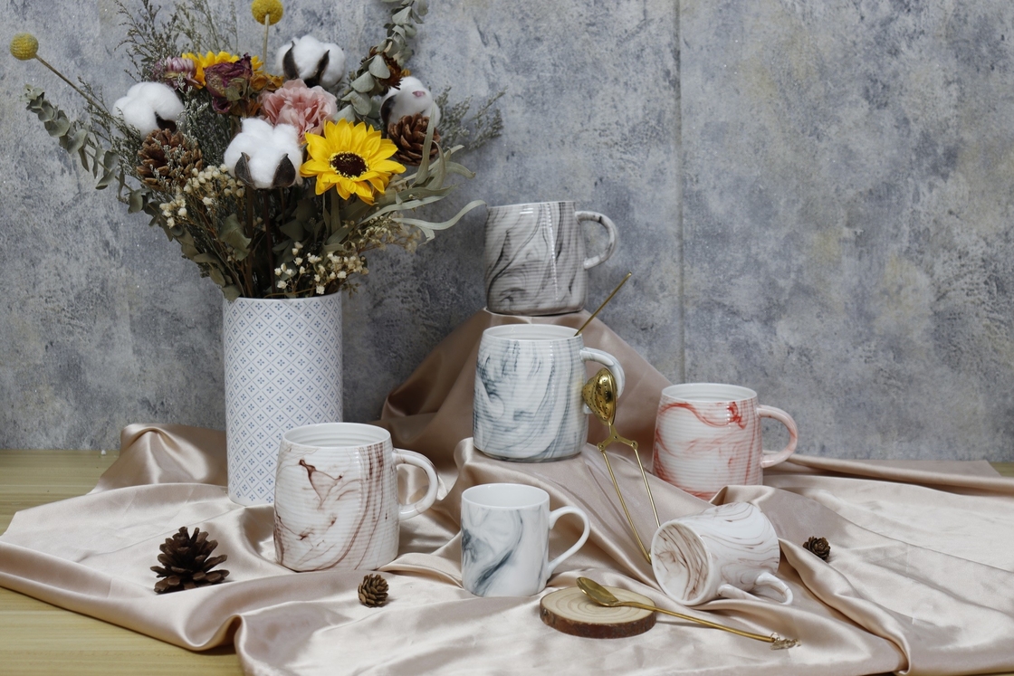 Grain glazy mug new bone china for home and office use ceramic mugs for gift set